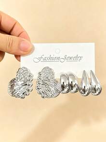 3-9 Pairs Thick Silver Earrings Set, Hypoallergenic Thick Silver Earrings For Women, Multi-Element New Fashion Earring Set - Silver - View 3