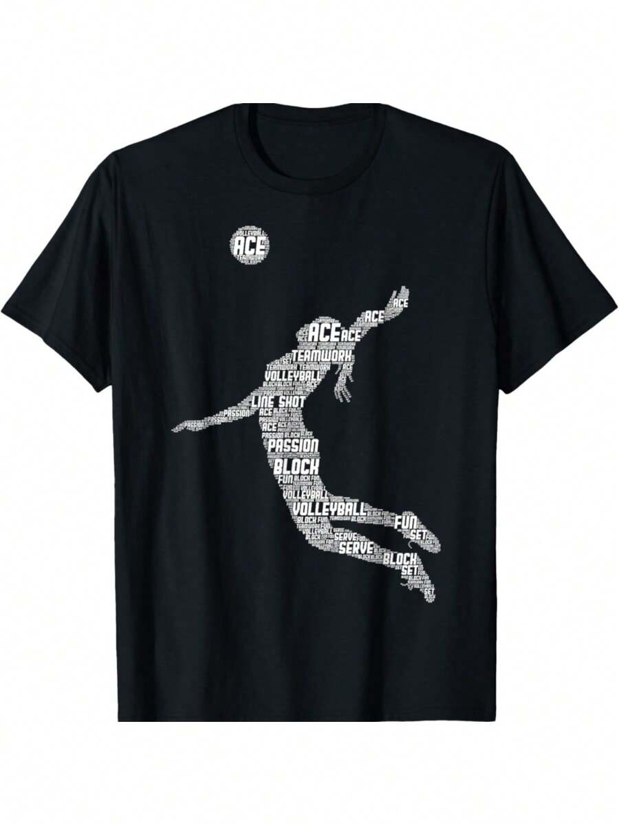 Women's Blouses, Volleyball-Themed T-Shirt, Unisex Short-Sleeved Casual Sports Style, Ideal For Volleyball Players And Fans - 黑色 - 查看 1