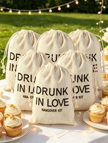 5/10/20 Pcs Black Letter Printed Jute Drawstring Bags, Linen Jewelry Gift Pouches, Reusable Gift Bags For Wedding Favors, Christmas, DIY Crafts, Baby Party, Baby Shower & More Occasions - Multicolor - View 4