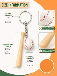 3pcs Mini Wooden Baseball Bat & Ball Keychain, Sports Themed Keychain, Mini Sports Keychain, Backpack/Bag Pendant, Gift For Baseball Fans, Sports Team Members/Fans - Baseball Keychain - View 4
