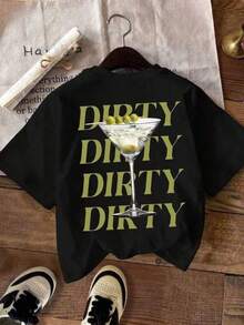 New 2026 Camiseta de verano de leche negra superior, sensación de hielo suave, anti-arrugas y no irritante, cuello redondo, manga corta, versátil y delgada, transpirable, cómoda para la piel, no sucia suave y transpirable. Mujer camiseta casual con estampado de cóctel, ajuste holgado, cuello redondo, manga corta, primavera-verano, ideal para salidas y fiestas, categoría de moda. - Negro - Ver 1