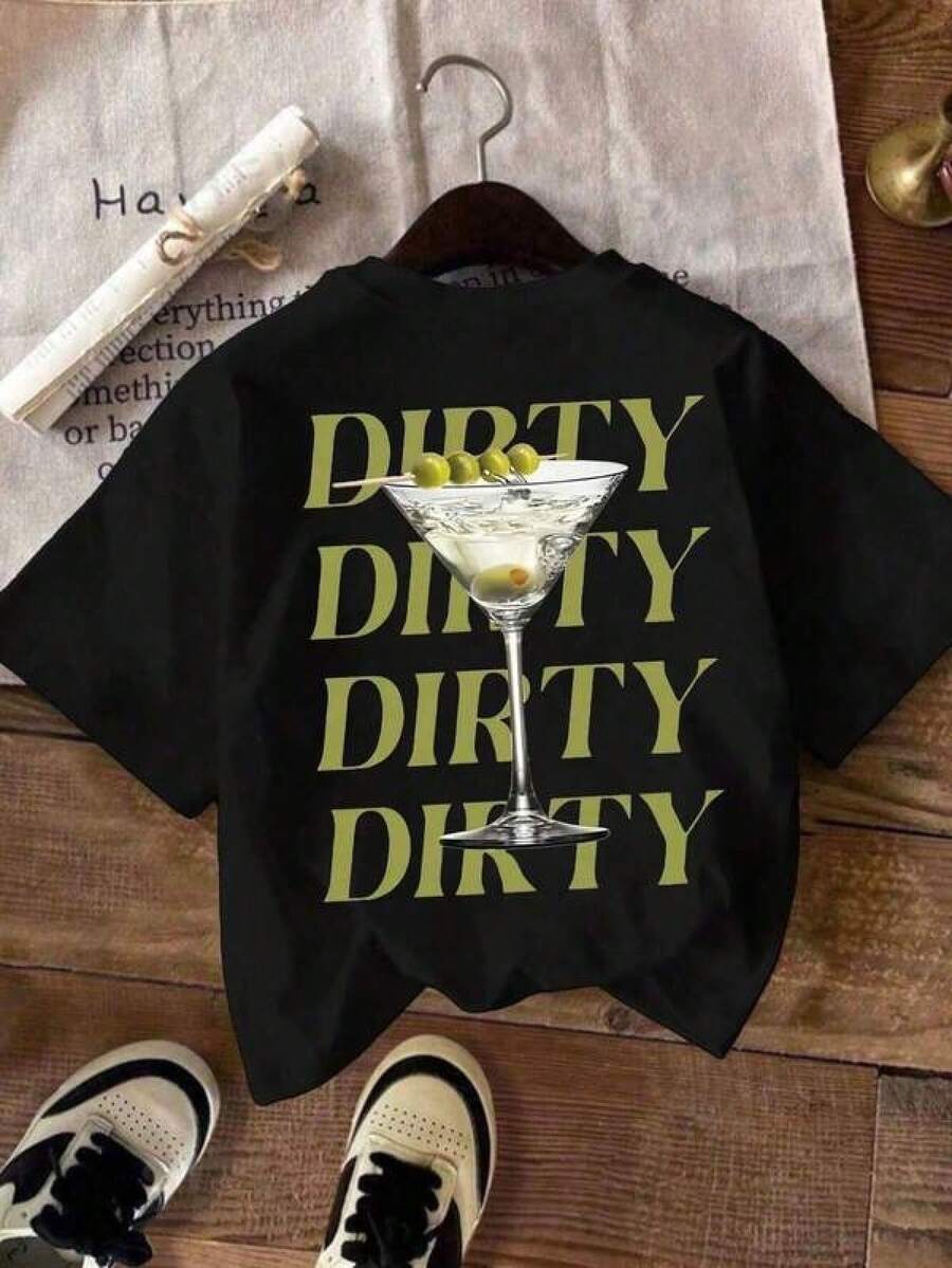 New 2026 Camiseta de verano de leche negra superior, sensación de hielo suave, anti-arrugas y no irritante, cuello redondo, manga corta, versátil y delgada, transpirable, cómoda para la piel, no sucia suave y transpirable. Mujer camiseta casual con estampado de cóctel, ajuste holgado, cuello redondo, manga corta, primavera-verano, ideal para salidas y fiestas, categoría de moda. - Negro - Ver 1