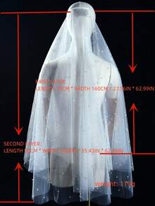 Beaded Wedding Veil 2 Tier Bridal Veils With Comb Wedding Cover Front And Back Soft Tulle Veil - Multicolor - View 8