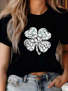 Women's Summer Tops 2026, Short Sleeve Shirts, Elegant Casual Vacation Outfits, Prints. St. Patrick's Day Blouses For Women > Shirt - 黑色 - 查看 1