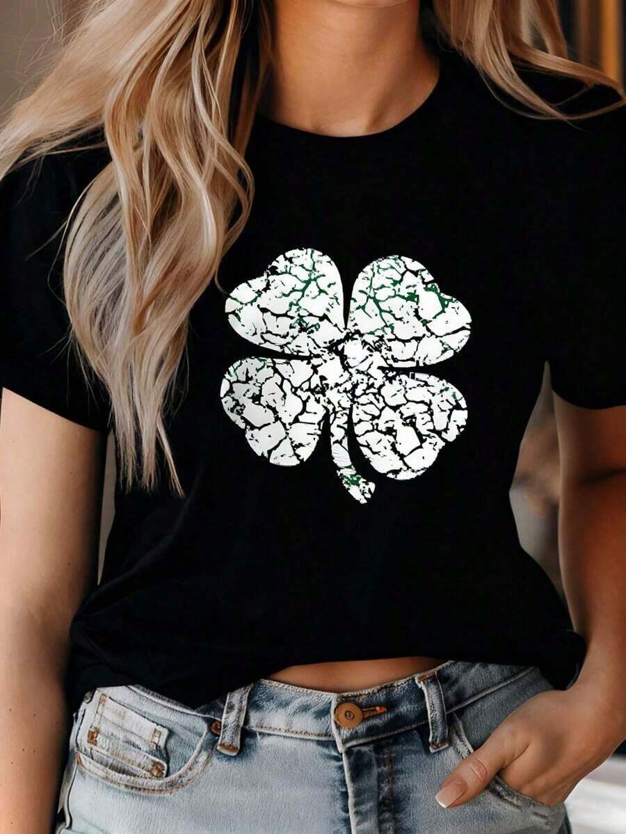 Women's Summer Tops 2026, Short Sleeve Shirts, Elegant Casual Vacation Outfits, Prints. St. Patrick's Day Blouses For Women > Shirt - 黑色 - 查看 1