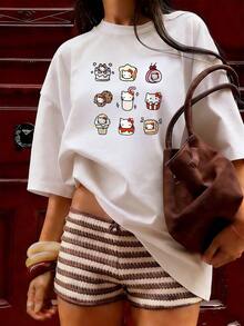 Cute And Stylish Short-Sleeve T-Shirt, Fashionable Short-Sleeve T-Shirt For Spring And Summer 2026, Made In Mexico, 180 Grams. Cartoon Print, Couple Design, Suitable For Indoor Or Outdoor Wear. Crew Neck, Unisex, Ideal For Office And Leisure. One-Piece Pack. - WH-P631577SLNDXZGY572 - 查看 3