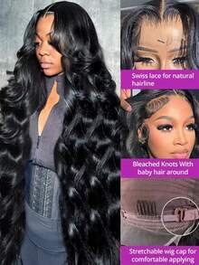 Uveous 250% Density 42Inch 13x6 Lace Front Wigs Human Hair  Body Wave HD Lace Front Wigs Human Hair Pre Plucked Natural Color Glueless Wig  Lace Front Wigs For Women - Natural Black - Xem 7