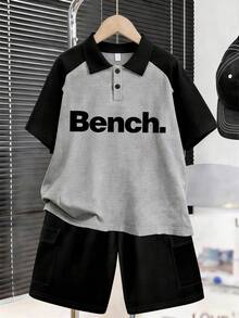 2pcs Set Suitable For Boys And Teens, Polo Collar Short Sleeve T-Shirt And Cargo Pants Set, Printed Graphic Polo Collar T-Shirt And Shorts - Perfect Summer Gift, Suitable For Spring And Summer School And Outings - Multicolor - View 1
