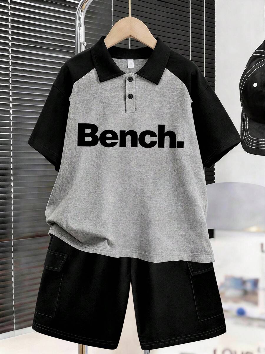 2pcs Set Suitable For Boys And Teens, Polo Collar Short Sleeve T-Shirt And Cargo Pants Set, Printed Graphic Polo Collar T-Shirt And Shorts - Perfect Summer Gift, Suitable For Spring And Summer School And Outings - Multicolor - View 1