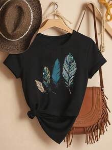 Camiseta Básica Casual de Manga Corta para Mujer, Holgada y Versátil - Blanco - Ver 5