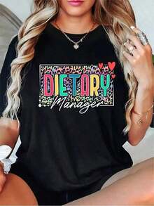 Algodón Camiseta De Manga Corta Informal Con Estampado De Leopardo De Dietary Manager, % Algodón Blusas Para Mujer Camisa - Negro - Ver 7