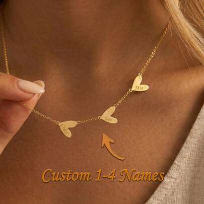 Dây chuyền mặt trái tim tùy chỉnh khắc tên gia đình/tên cặp đôi, mặt dây chuyền tinh tế, quà tặng Ngày của Mẹ
