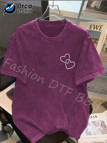 1 camiseta con diseño de doble corazón, hecha de algodón lavado de alta calidad, camiseta de la marca Orca, a la moda, adecuada para uso diario, un artículo popular, perfecto para regalar a familiares y amigos en días festivos como Pascua, Día de la Madre y Día de la Independencia. 180g 100% Algodón - Negro - Ver 10
