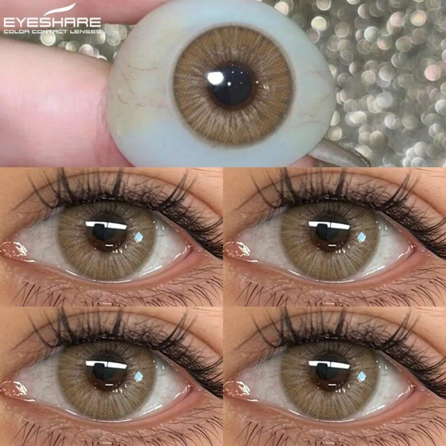 Eyeshare 1副彩色隐形眼镜，适用于灰色眼睛、蓝色眼睛、棕色眼睛、年抛型美瞳、绿色眼睛。 - 棕色 - 查看 1