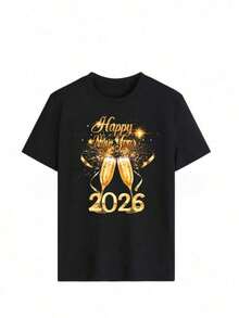 Camiseta de cuello redondo y mangas cortas de ropa fashion, fabricada en México, para la temporada primavera-verano 2025. Con estampado de dibujos animados, es un modelo de pareja, apta para usar tanto por dentro como por fuera, ideal para oficina y estilo casual, diseñada para hombres y mujeres, en unidad individual. - Negro - Ver 2