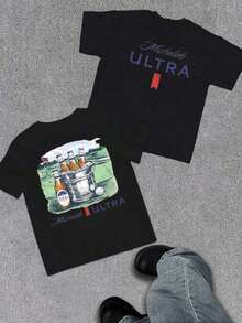 Camiseta de golf de manga corta para hombre, 100% algodón, estampado digital a doble cara, 1 pieza, estilo casual, 220 g, para fin de semana. - Negro - Ver 1