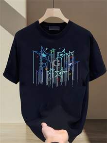 Camiseta de manga corta estampada de marca de moda para hombre, top versátil de algodón puro de estilo coreano y japonés para verano - Camiseta unisex de algodón holgada de manga corta y cuello redondo estilo vintage urbano, blusas para mujer. blusas.blusas casuales para dama. - Negro - Ver 7