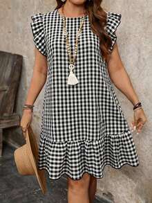 AFghhh Vestido de Verano Casual para Mujer de Talla Grande con Estampado Floral y Mangas con Volantes, Vestido Rojo de Verano, Vestido Boho de Verano, Vestido Casual Rojo para Mujer, Vestido Casual de Verano de Manga Corta. - Blanco y Negro - Ver 5