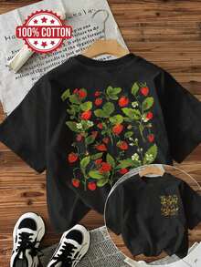 Limited Edition Graphic Print T-Shirt, Short Sleeves, Round Neck, Casual Top For Summer And Spring, Women's Clothing, Lightweight Cotton. - 黑色 - 查看 12