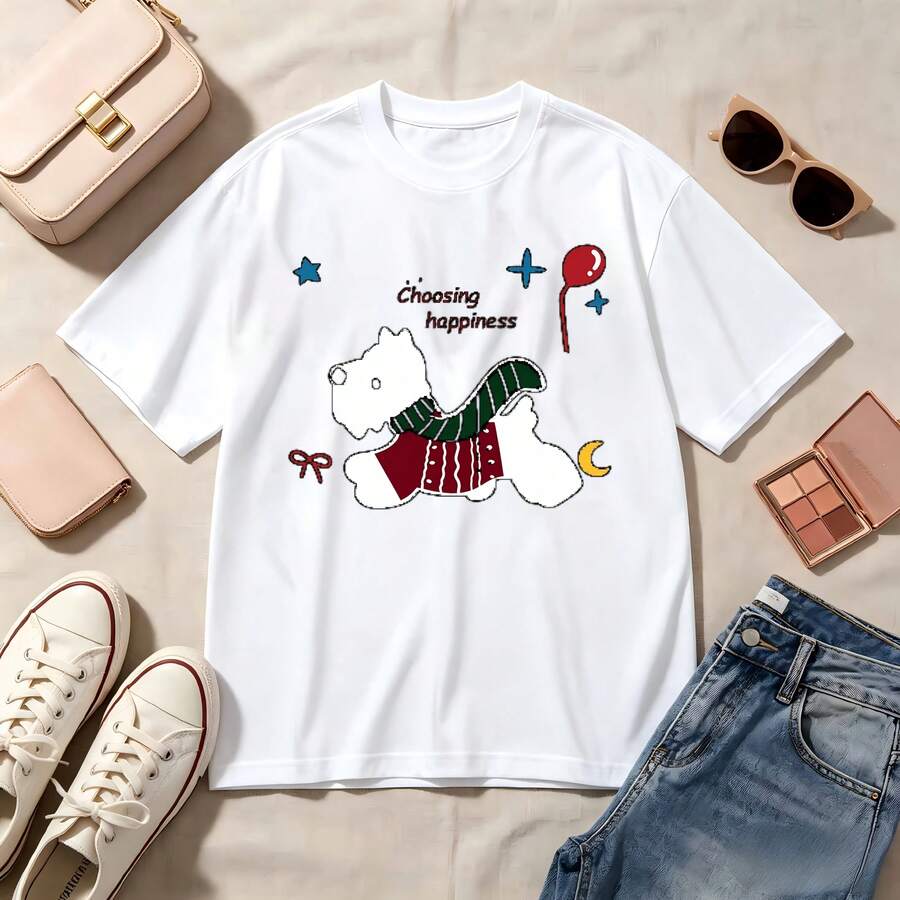 Kawaii Cat Lovers, 100% Cotton Oversized Soft Breathable Casual Crewneck Short Sleeve Top, Retro Summer Vibes Streetwear Aesthetic - Blanco - Ver 1