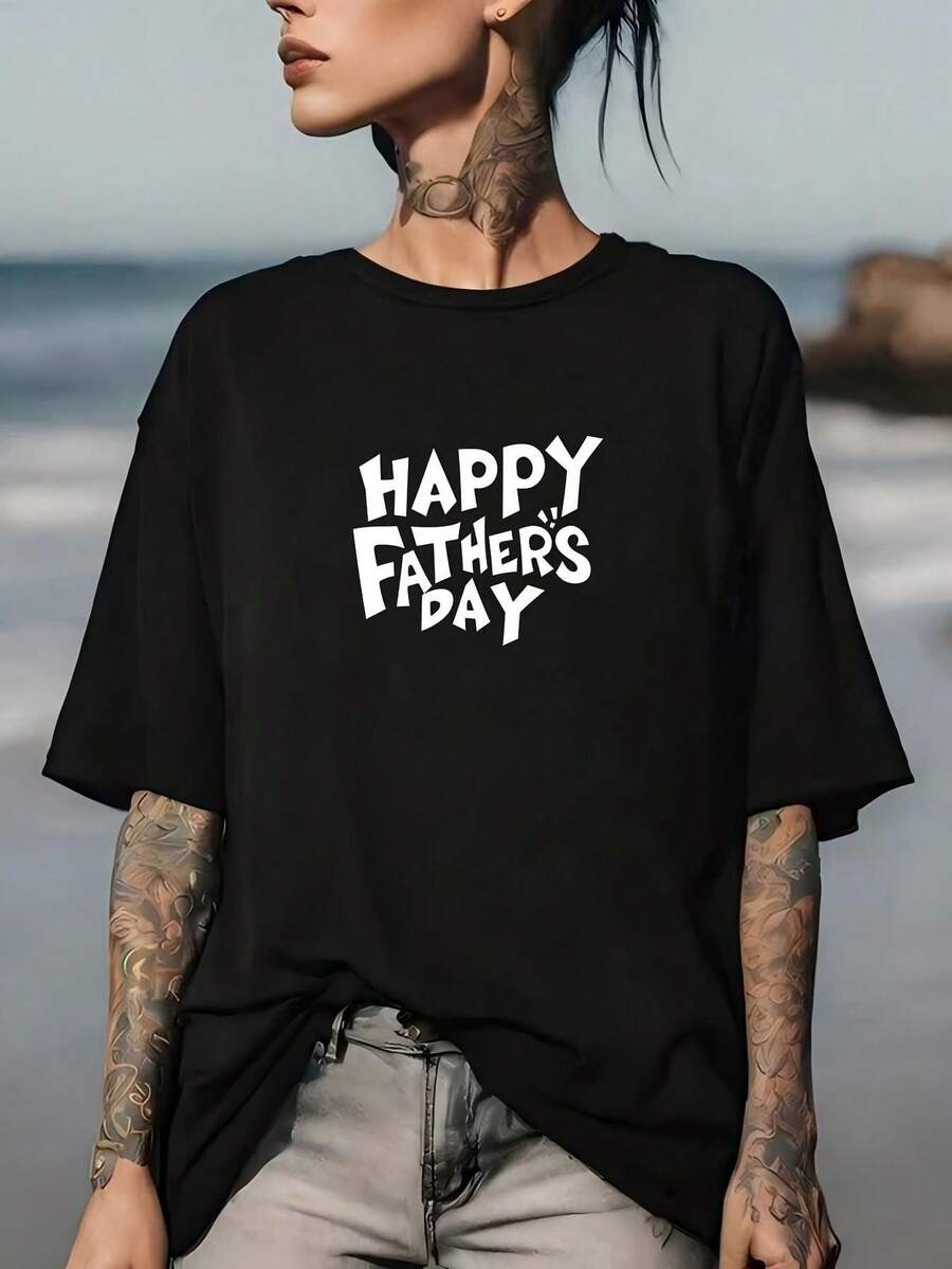 Camiseta Gráfica Moderna para el Día del Padre, para Papá, Familiares, Celebraciones de Trabajo o Construcción, Diseño de Moda para el Día Especial del Papá, no incluye pantalones - Negro - Ver 1