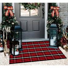 Alfombras de Navidad para puerta al aire última intervensión, 24 x 35 pulgadas, color y, lavable a máquina, alfombra de bienvenida de algodón tejida a mano para porche delantero, entrada - Negro Rojo - Ver 8