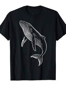 Camiseta 100% Ballena Aleta de Foca, fácil de lavar a máquina, con un corte holgado y cómodo en negro, con un dise?o de dibujos animados distintivo, ideal para salidas casuales y un estilo relajado, c - Negro - Ver 1