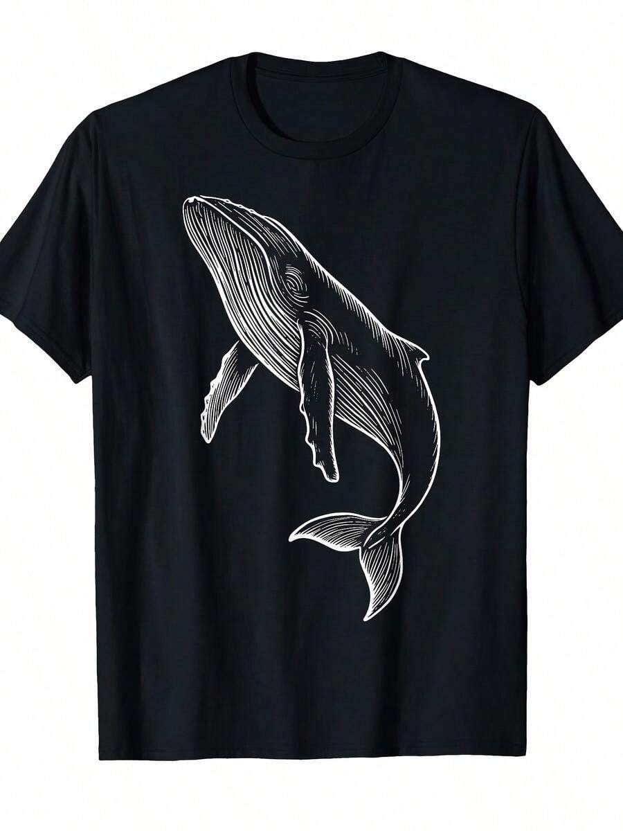 Camiseta 100% Ballena Aleta de Foca, fácil de lavar a máquina, con un corte holgado y cómodo en negro, con un dise?o de dibujos animados distintivo, ideal para salidas casuales y un estilo relajado, c - Negro - Ver 1
