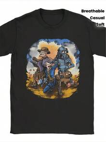 Camiseta gráfica de Fallout para hombre de LocalMen's con personajes postapocalípticos - Camiseta suave y transpirable de cuello redondo para fans de los videojuegos - Atuendo casual y para convencion - Negro - Ver 1