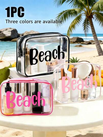 Túi du lịch cỡ lớn có khóa kéo - Túi bơi chống thấm nước - In chữ "Beach" nhiều màu sắc, thích hợp đựng đồ dùng vệ sinh cá nhân, mỹ phẩm du lịch và đồ lặn. Có khóa kéo. Rất phù hợp để đựng giấy tờ du lịch, hộ chiếu, kính thời trang, sản phẩm chăm sóc da và các vật dụng cần thiết khác khi đi du lịch.