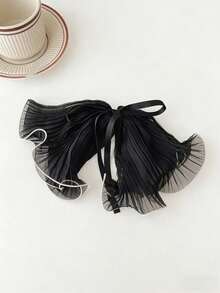 1pc Chiffon Ruffle Bow Hair Clip, Sweet & Elegant Women Hair Accessory With Ribbon Tail, Suitable For Summer, Vacation, Travel - A - View 7