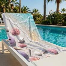 1pc Shell & Conch Print Beach Towel, Outdoor Camping, Beach, Swimming, Beach Vacation - A - View 3