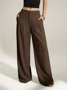 pantalones de trabajo con corte elegante para mujeres - Marrón Mocha - Ver 7