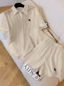 Conjunto informal vintage de 2 piezas, versátil y de moda - Caqui - Ver 6