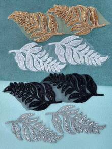 2pcs Leaf Sequin Beaded Fabric Patches, Sewing Accessories For Clothing DIY, Multi-Color Options - Leaf Style - View 12