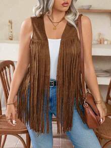 Cazadora sin mangas de unicolor para talla grande, de moda para el verano - Marrón - Ver 3