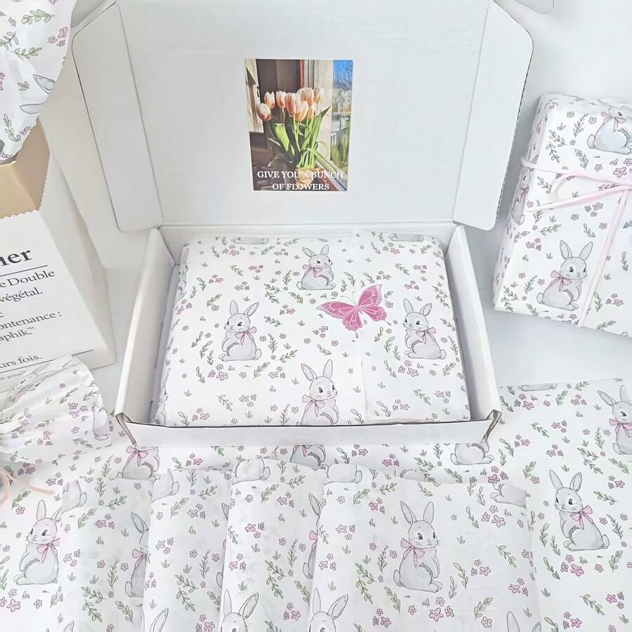 10/20/25/50 Pcs Rabbit & Bow Pattern Thin Paper, Suitable For DIY Crafts, Party Favors, Bouquet Wrapping, Clothing Packaging And Birthday Gift Decoration