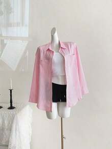 Blusa de mujer de manga larga con hombros caídos y rayas, Blusas de manga larga - Rosa - Ver 4