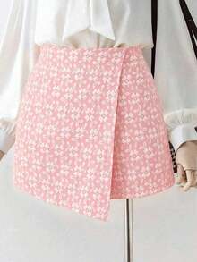 Falda pantalón elegante de unicolor con textura jacquard, para el Día de San Valentín - Rosa - Ver 4