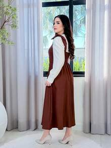Tailored Dress With Wide Straps And Bow, Code 02, Evangelical Fashion (Shirt Not Included) - Brown - View 2