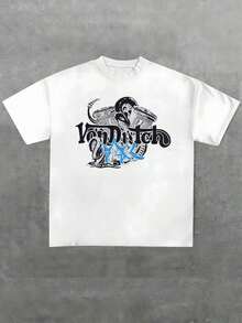 Large Size 1 Piece T-Shirt With Snake And Engine Print Garage Culture Style 100% Cotton Streetwear Casual Crew Neck Short Sleeve Graphic T-Shirt Vintage They Are Excellent Gifts For Friends And Family - 白色 - 查看 8