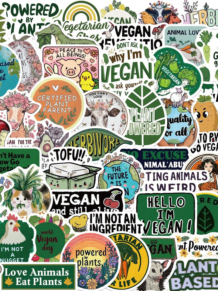 50 miếng dán trang trí chủ đề chay cho laptop, sổ lưu niệm, hành lý, đàn guitar, tự làm graffiti, thẩm mỹ, nhãn dán xanh, quà tặng sáng tạo. - 50 cái - Xem 1