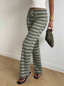 Pantalones casuales de mujer con cintura con cordón acanalado, para primavera/otoño - Multicolor - Ver 6