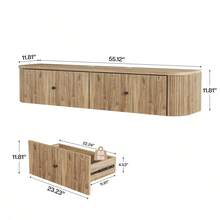 LITTLE TREE Floating TV Stand Wall Mounted, 55-Inch Wall Mounted TV Console With 2 Fluted Drawers, Modern Floating Media Console Entertainment Center For Living Room, Bedroom, Oak - Natural Oak - Xem 7