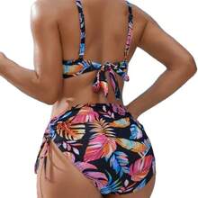 Traje de Baño de Dos Piezas para Mujer Talla Grande, Bikini Sexy con Escote en V Profundo, Cintura Alta, Estampado - Color de la imagen - Ver 3