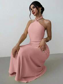 Vestido largo suelto sin mangas y sin espalda, elegante para vacaciones y fiestas, romántico y de moda para el verano, la playa - Rosa - Ver 4