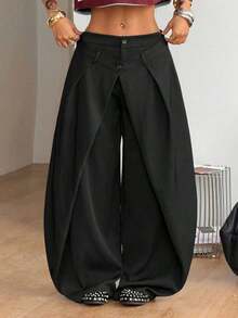 Pantalones casuales de rayas tejidas de color gris oscuro para mujer - Negro - Ver 7