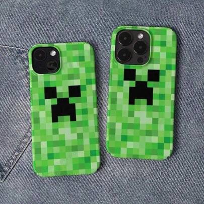 Sega 1 chiếc ốp lưng điện thoại kiểu Creeper Pixel màu xanh lá cây hình vuông, họa tiết 3D, chống rơi vỡ, mềm mại, độc quyền cho game thủ, phụ kiện ngoại vi cá nhân hóa, ốp bảo vệ sáng tạo, khôi phục các yếu tố kinh điển của MC, ốp trang trí điện thoại dễ thương.