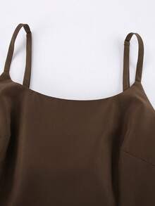 Vestido largo de tirantes estilo maduro retro, cintura marcada, corte ajustado y diseño en forma de sobrecadera elegante para verano. - Marrón - Ver 5