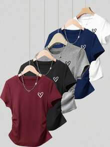 Camiseta de manga corta casual y sencilla para mujer, para uso diario - Multicolor 2 - Ver 1